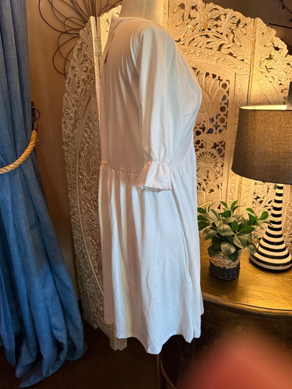 White V-Neck Empire Waist Dress - Picture 3 of 8